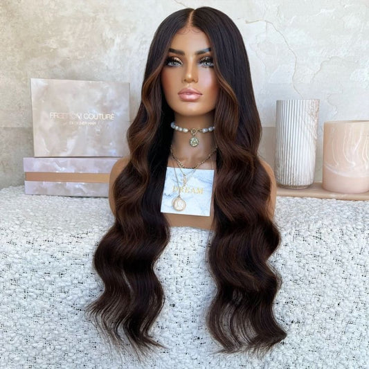 Long Brown Wavy Front Lace Wig (Human Blend)