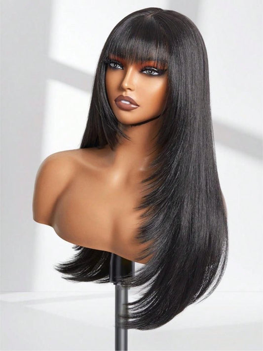 Glueless Black Synthetic Wig With Bangs