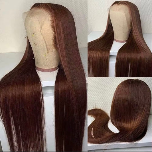 Custom 4# Chocolate Brown 13x4 HD Transparent Lace Front Wig – Straight