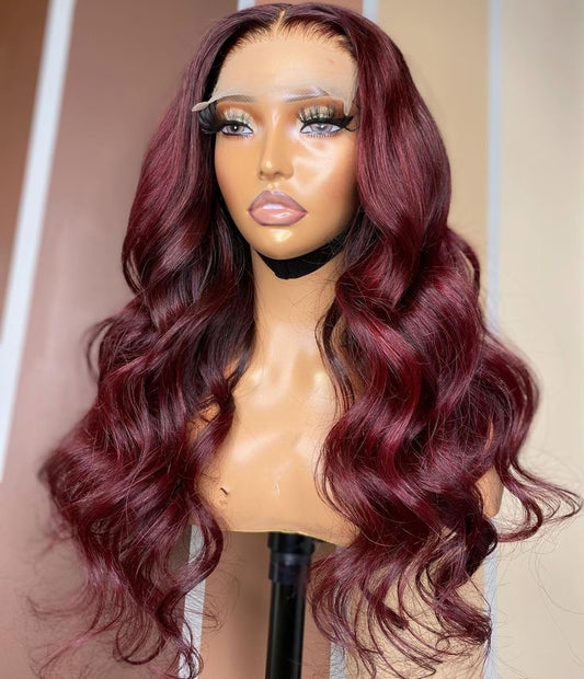 Burgundy Wavy Lace Front Wig (Human Blend)