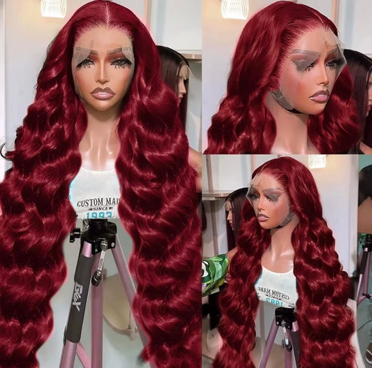 99J Burgundy HD Transparent Lace Front Wig – 13x4 Pre-Plucked Body Wave